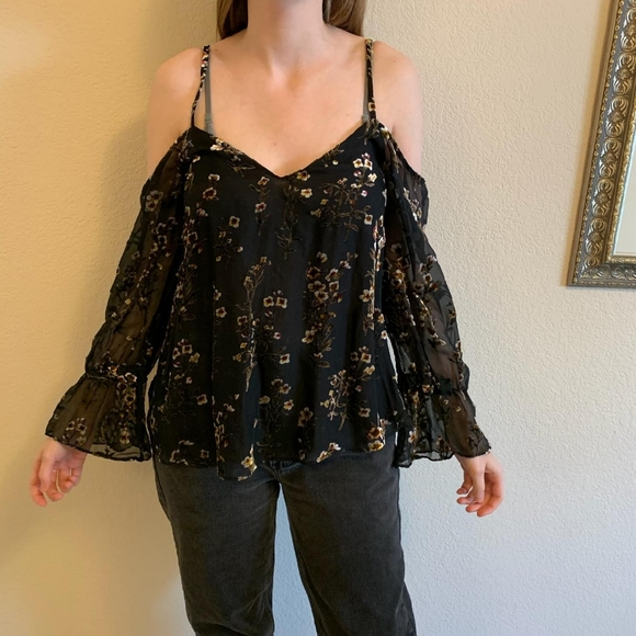 Love Sam INTERMIX burnout cold shoulder top blouse - Picture 5 of 8